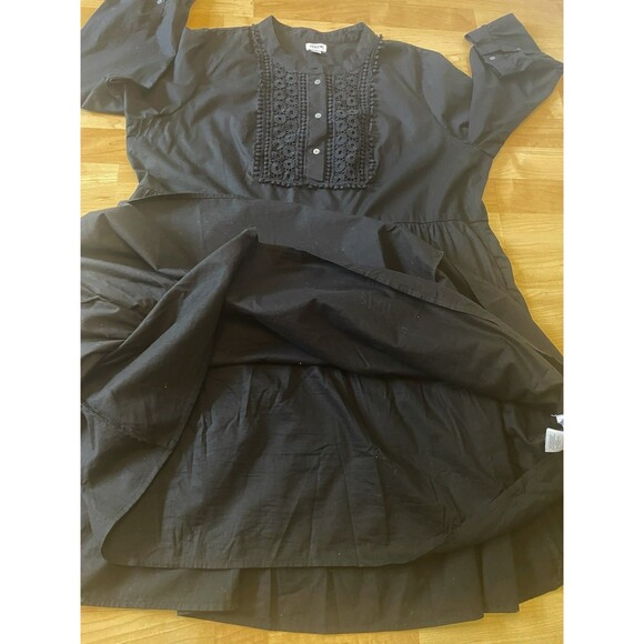J Crew Embroidered Poplin Tiered Black Dress Size XL - Picture 6 of 10
